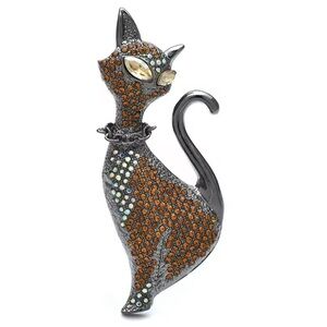 Betsey Johnson Elegant Black Gold Cat Brooch
